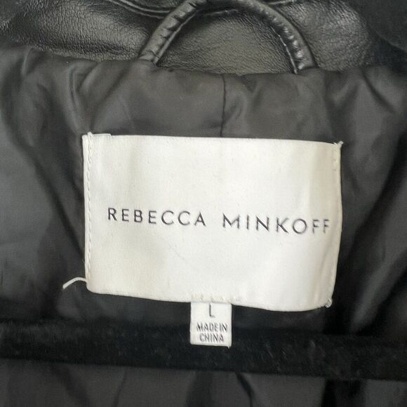 Rebecca Minkoff Mod Trench Coat Long Belted Faux Leather Jacket Size L Lined - Picture 5 of 13